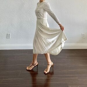 1940s white silky midi dress pleated skirt crepe stripe